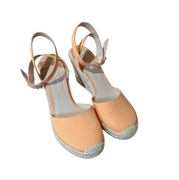 Stuart Weitzman Women's Crystal Buckle Espadrille Wedge Pumps Mango Size 7.5 - Picture 3 of 9